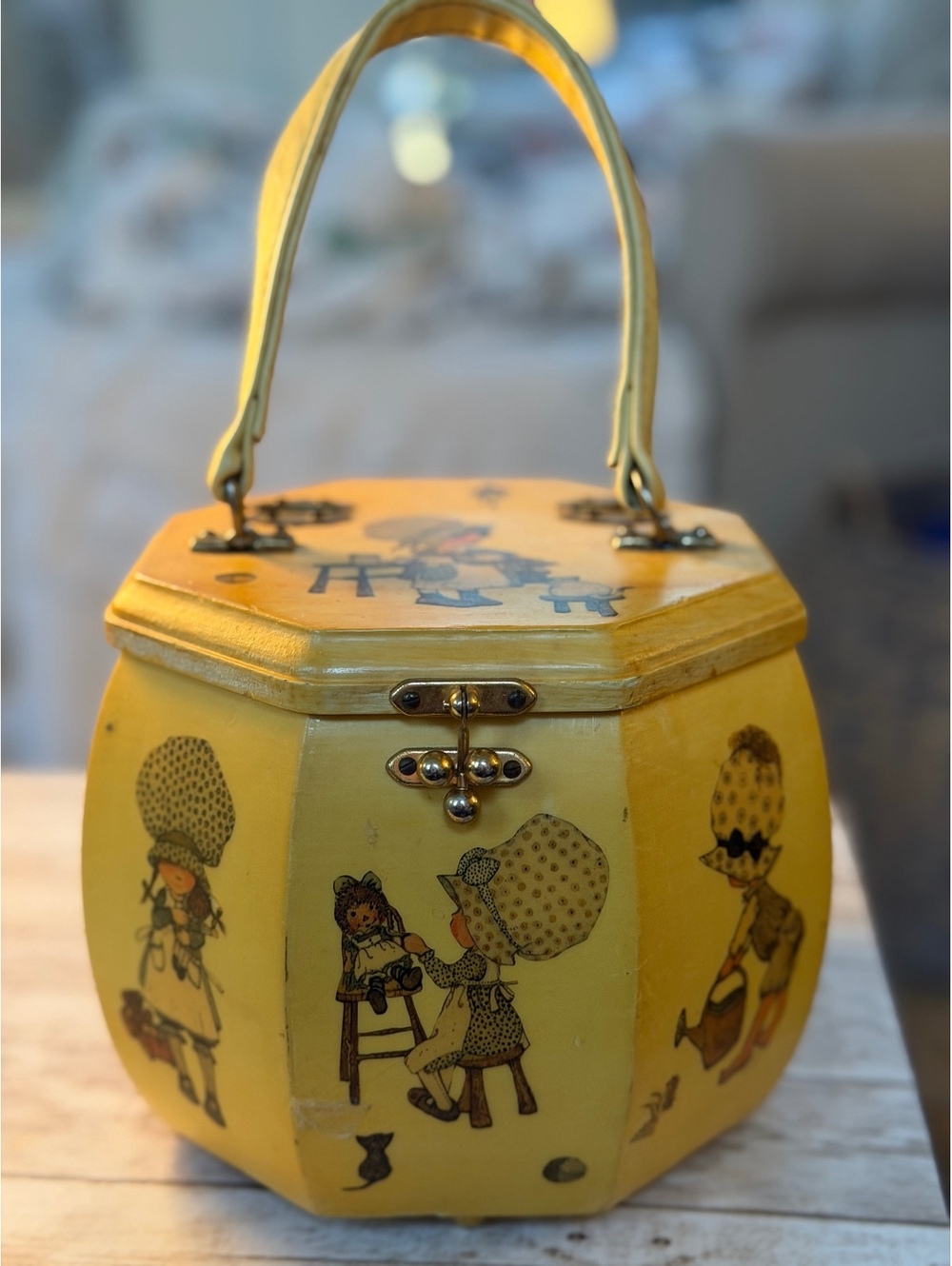 Rare VTG 70s Holly Hobbie Wooden Box Purse Decoupage Cottagecore Aesthetic